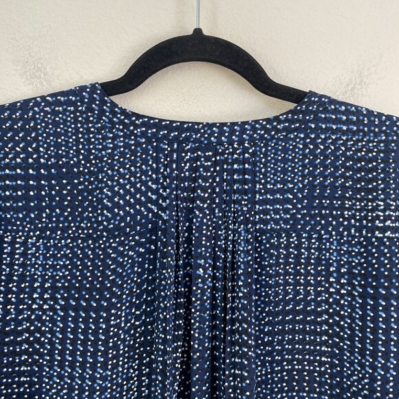 NYDJ Womens Large Blue White Dotted 3/4 Sleeve Blouse Top Pullover Button Front - Picture 6 of 9